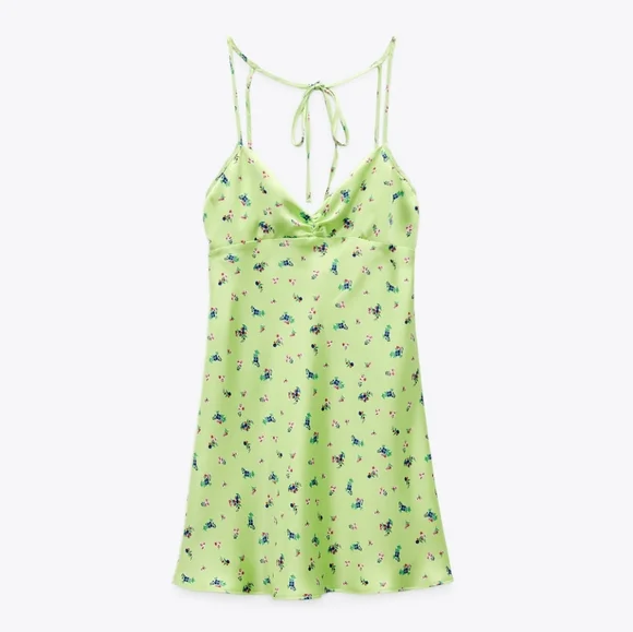 Zara | Dresses | Zara Short Satin Effect Dress Light Lime Green | Poshmark